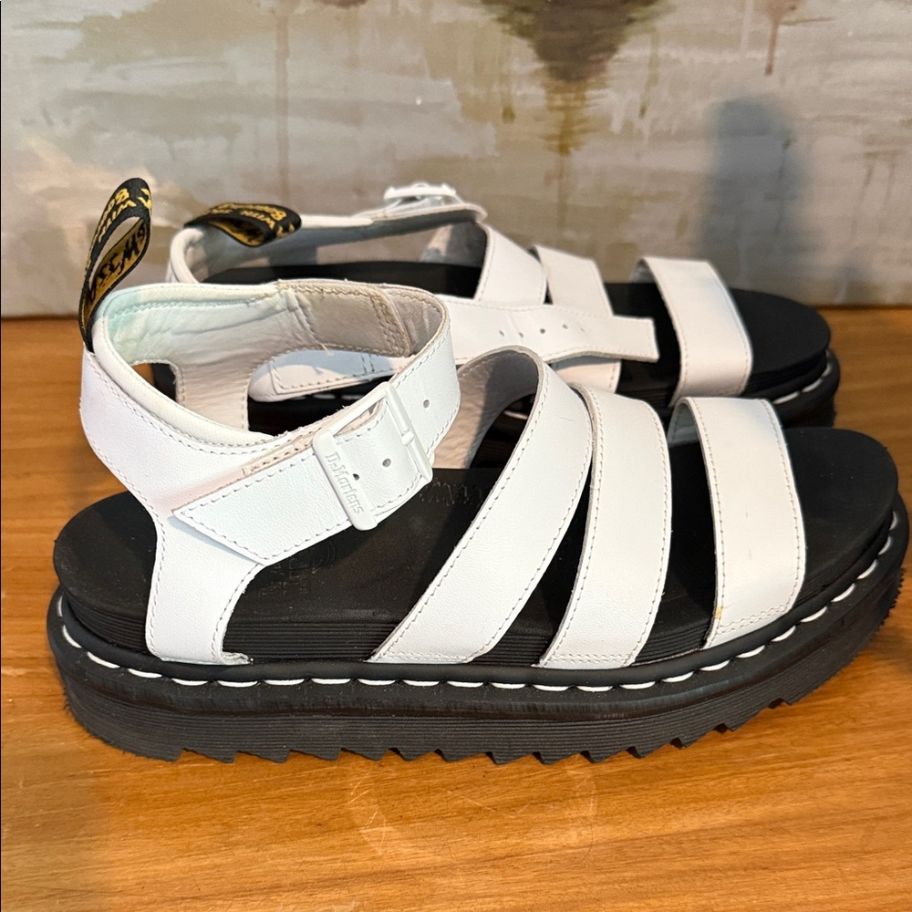 Dr. Martens White Leather Platform Strappy Sandals
